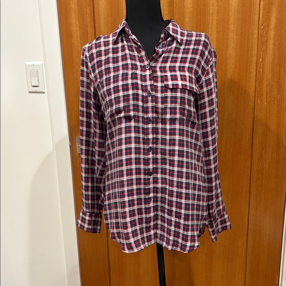 Equipment shirt top blouse womens small plaid silk button up fall lightweight